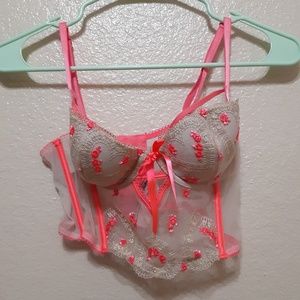 Corset bra Victoria's secret size 34B pink and gold floral lace bright colors